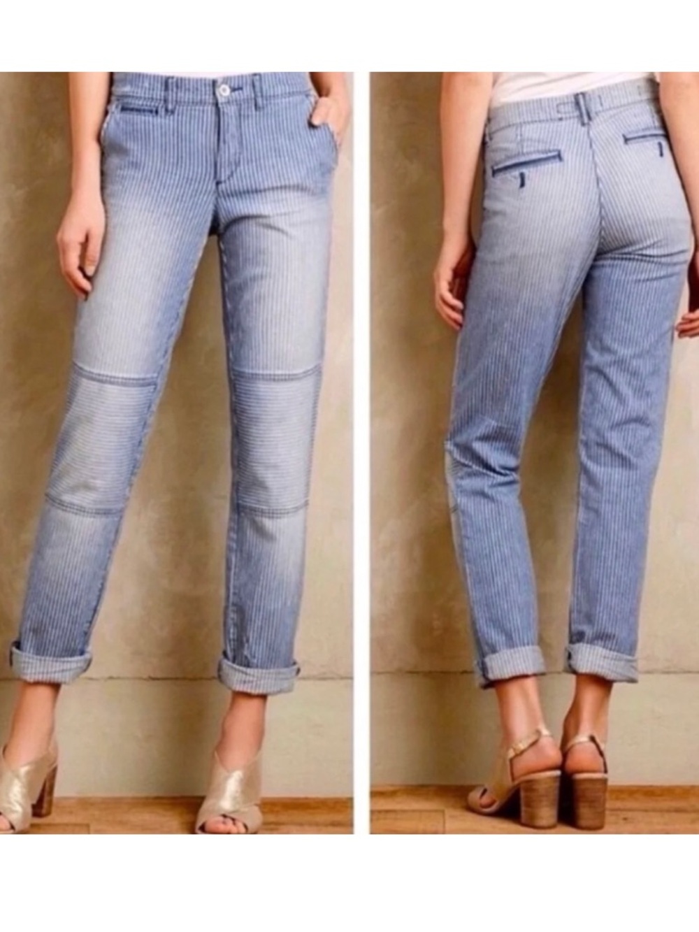 Pilcro Pants 29 Blue White Striped Hyphen Distress Railroad Anthropologie